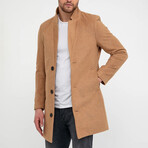 Plain Slim Fit Pointed Collar Buttoned Coat // Taba (2XL)