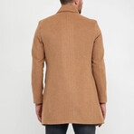 Plain Slim Fit Pointed Collar Buttoned Coat // Taba (2XL)