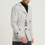 Epaulette Waist Belted Buttoned Plain Coat // Gray (2XL)