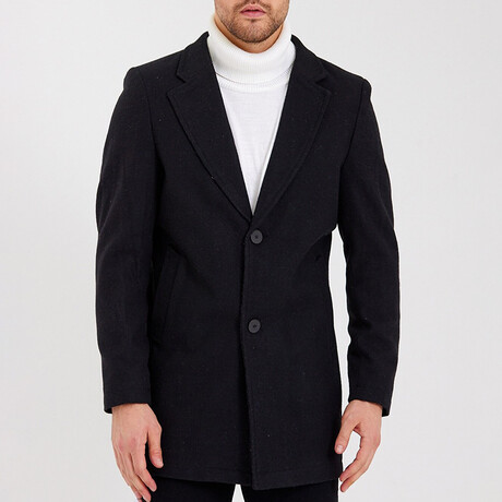 Notch Collar Buttoned Plain Coat // Black (S)