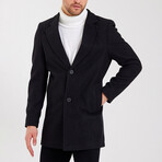 Notch Collar Buttoned Plain Coat // Black (M)