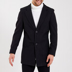 Notch Collar Buttoned Plain Coat // Black (M)