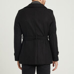 Epaulette Waist Belted Buttoned Plain Coat // Black (L)