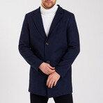 Notch Collar Buttoned Plain Coat // Navy Blue (S)