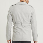 Epaulette Waist Belted Buttoned Plain Coat // Gray (2XL)