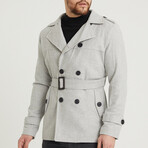 Epaulette Waist Belted Buttoned Plain Coat // Gray (2XL)