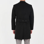 Plain Slim Fit Notch Collar Double Breasted Long Coat // Black (XL)