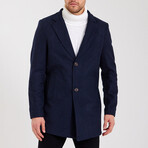 Notch Collar Buttoned Plain Coat // Navy Blue (S)