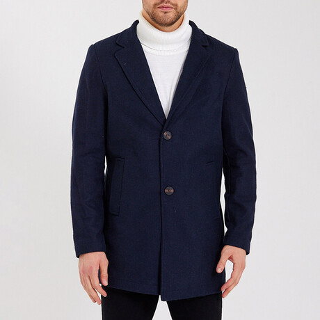 Notch Collar Buttoned Plain Coat // Navy Blue (S)