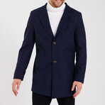 Notch Collar Buttoned Plain Coat // Navy Blue (S)