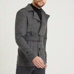 Epaulette Waist Belted Buttoned Plain Coat // Dark Gray (S)