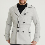 Epaulette Waist Belted Buttoned Plain Coat // Gray (2XL)