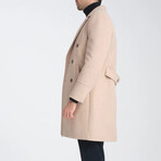 Plain Slim Fit Notch Collar Double Breasted Long Coat // Beige (M)