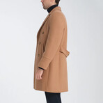 Plain Slim Fit Notch Collar Double Breasted Long Coat // Brown (2XL)