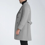 Plain Slim Fit Notch Collar Double Breasted Long Coat // Gray (2XL)