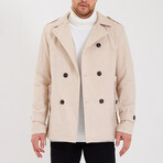 Epaulette Waist Belted Buttoned Plain Coat // Beige (S)