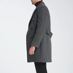 Plain Slim Fit Notch Collar Double Breasted Long Coat // Dark Gray (XL)