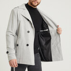 Epaulette Waist Belted Buttoned Plain Coat // Gray (2XL)