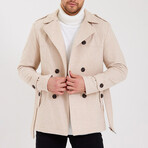 Epaulette Waist Belted Buttoned Plain Coat // Beige (S)