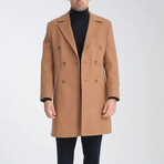 Plain Slim Fit Notch Collar Double Breasted Long Coat // Brown (2XL)