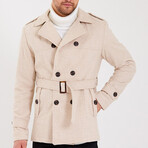 Epaulette Waist Belted Buttoned Plain Coat // Beige (S)