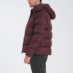 Hooded Slim fit Puffer Coat // Burgundy (2XL)