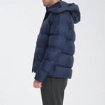 Hooded Slim fit Puffer Coat // Navy Blue (2XL)