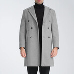 Plain Slim Fit Notch Collar Double Breasted Long Coat // Gray (2XL)