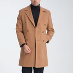 Plain Slim Fit Notch Collar Double Breasted Long Coat // Brown (2XL)