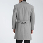 Plain Slim Fit Notch Collar Double Breasted Long Coat // Gray (2XL)