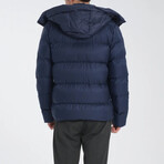 Hooded Slim fit Puffer Coat // Navy Blue (2XL)