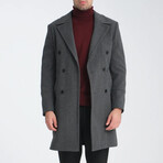 Plain Slim Fit Notch Collar Double Breasted Long Coat // Dark Gray (XL)