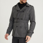 Epaulette Waist Belted Buttoned Plain Coat // Dark Gray (S)