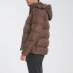 Hooded Slim fit Puffer Coat // Brown (XL)