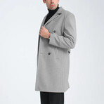 Plain Slim Fit Notch Collar Double Breasted Long Coat // Gray (2XL)