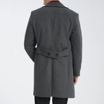 Plain Slim Fit Notch Collar Double Breasted Long Coat // Dark Gray (XL)