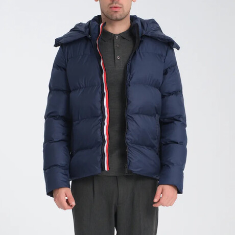 Hooded Slim fit Puffer Coat // Navy Blue (S)