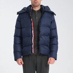 Hooded Slim fit Puffer Coat // Navy Blue (2XL)