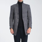 Plaid Slim Fit Pointed Collar Buttoned Coat // Gray (S)