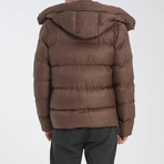 Hooded Slim fit Puffer Coat // Brown (XL)