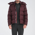 Hooded Slim fit Puffer Coat // Burgundy (2XL)