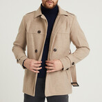 Epaulette Waist Belted Buttoned Plain Coat // Mink (M)