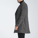 Plaid Slim Fit Notch Collar Double Breasted Coat // Dark Gray (M)