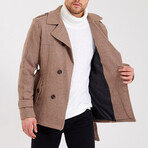 Epaulette Waist Belted Buttoned Plain Coat // Brown (M)