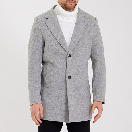 Notch Collar Buttoned Plain Coat // Gray (S)