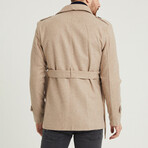 Epaulette Waist Belted Buttoned Plain Coat // Mink (M)