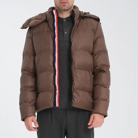 Hooded Slim fit Puffer Coat // Brown (S)