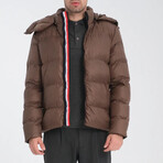 Hooded Slim fit Puffer Coat // Brown (XL)