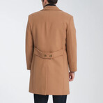 Plain Slim Fit Notch Collar Double Breasted Long Coat // Brown (2XL)