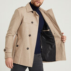 Epaulette Waist Belted Buttoned Plain Coat // Mink (M)